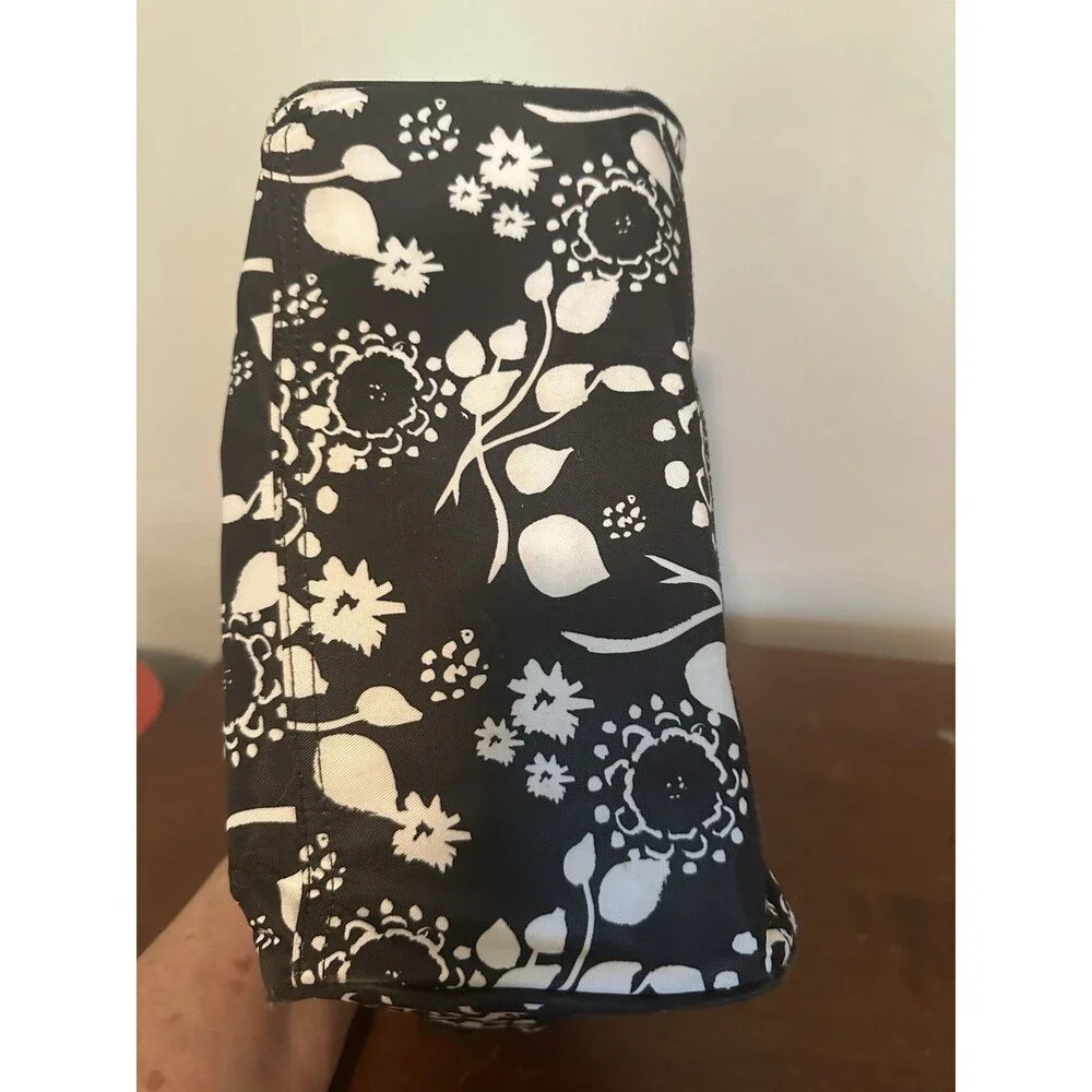 Thirty-One Cosmetic Bag - Black & White Floral Brushstrokes Pockets Vinyl Lining